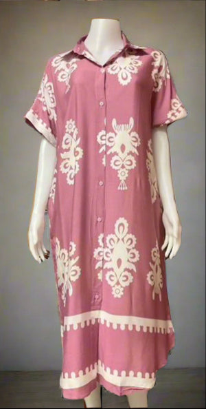 Ladies Casual Collar Down Short Sleeves Shirt Dress
